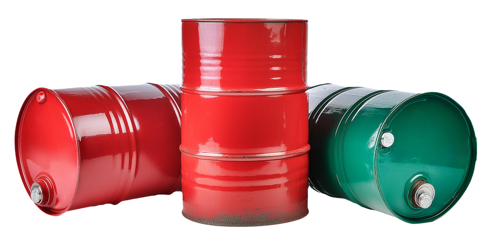 Three red and green barrels with different sizes png