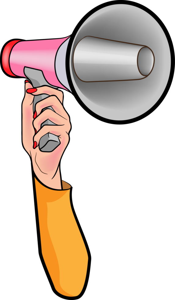 hand holding amplifier megaphone loudspeaker bullhorn in retro pop art comic style png