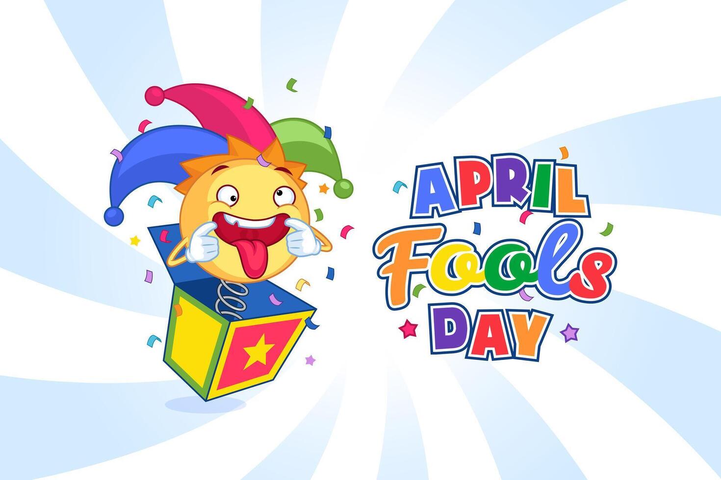 Funny jack in the box cartoon, Jester pops out a box surprise joke banner template vector