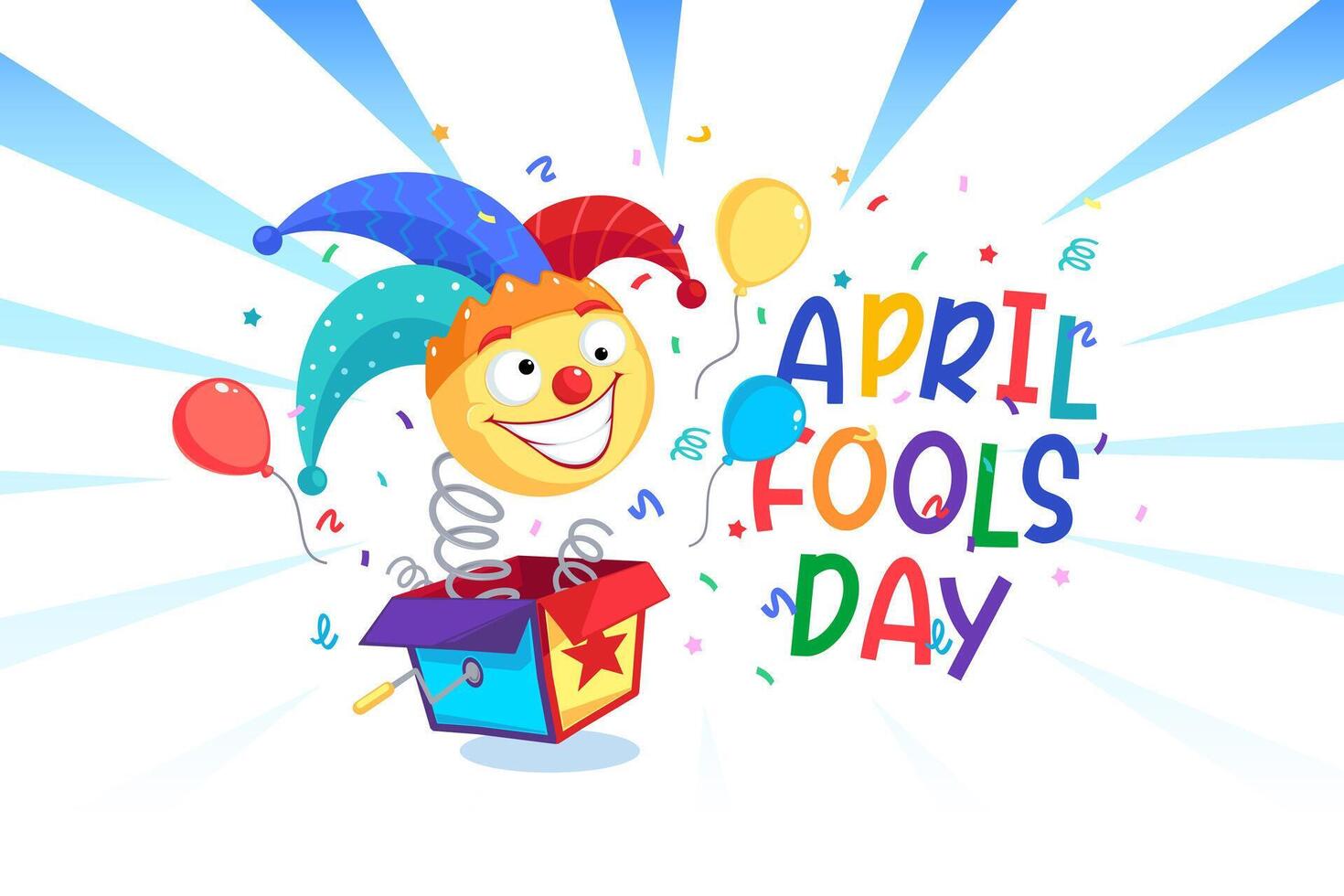 April fool's day jack-in-the box toy, Joyfull clown cartoon character banner vector