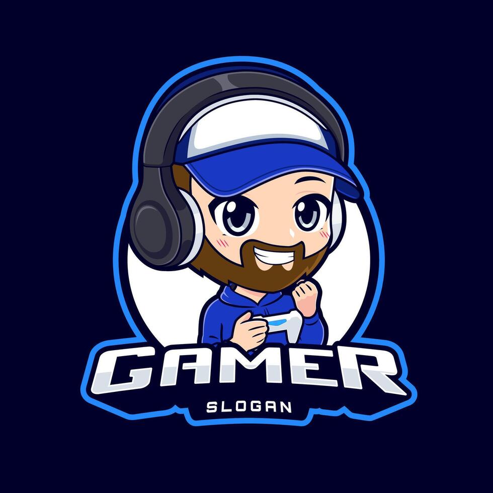Gaming streamer boy with beard hype expression logo and badge vector