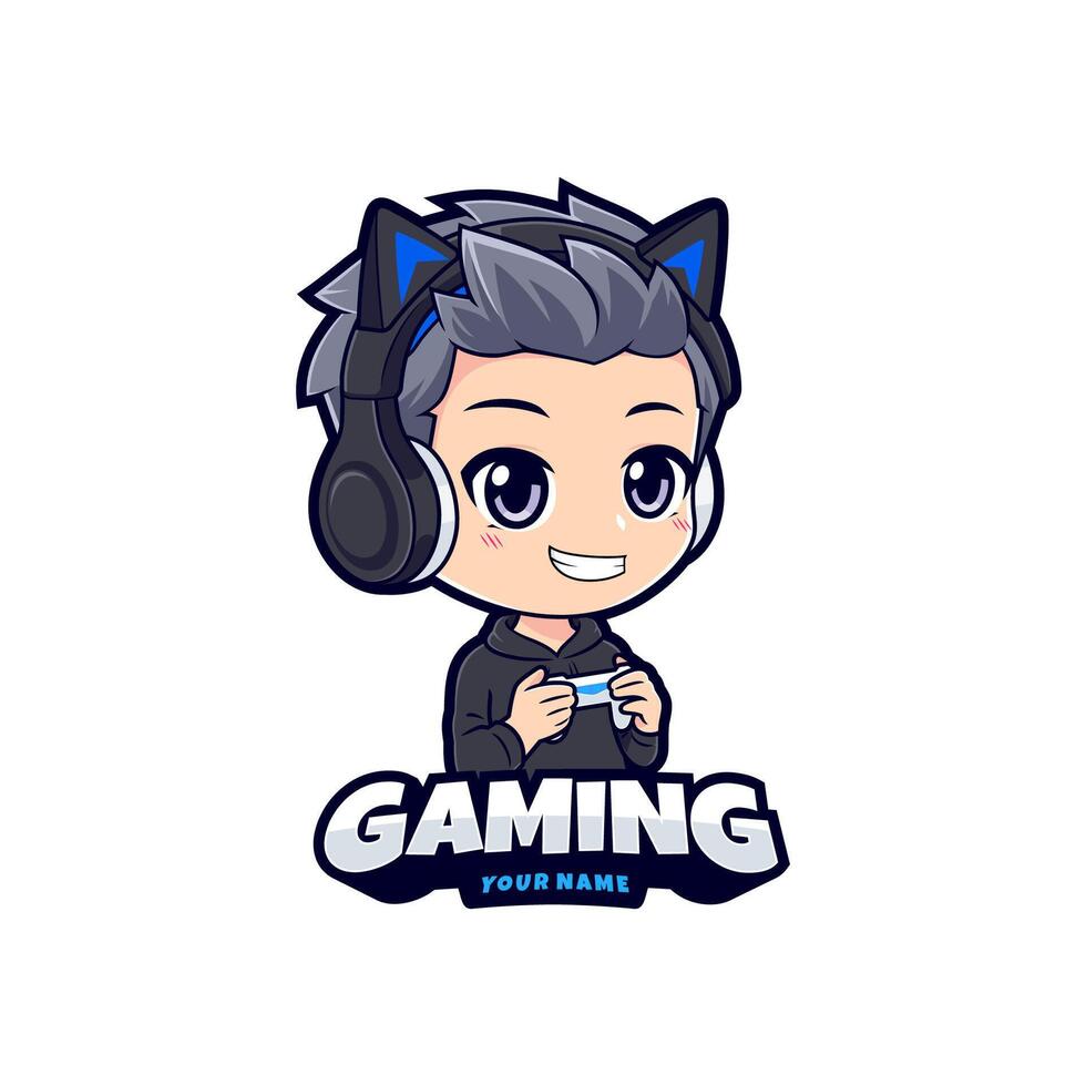 Cute chibi gamer boy esport logo badge vector