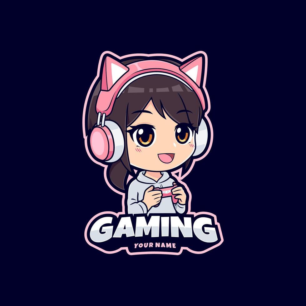 Cute chibi gamer girl esport mascot logo vector