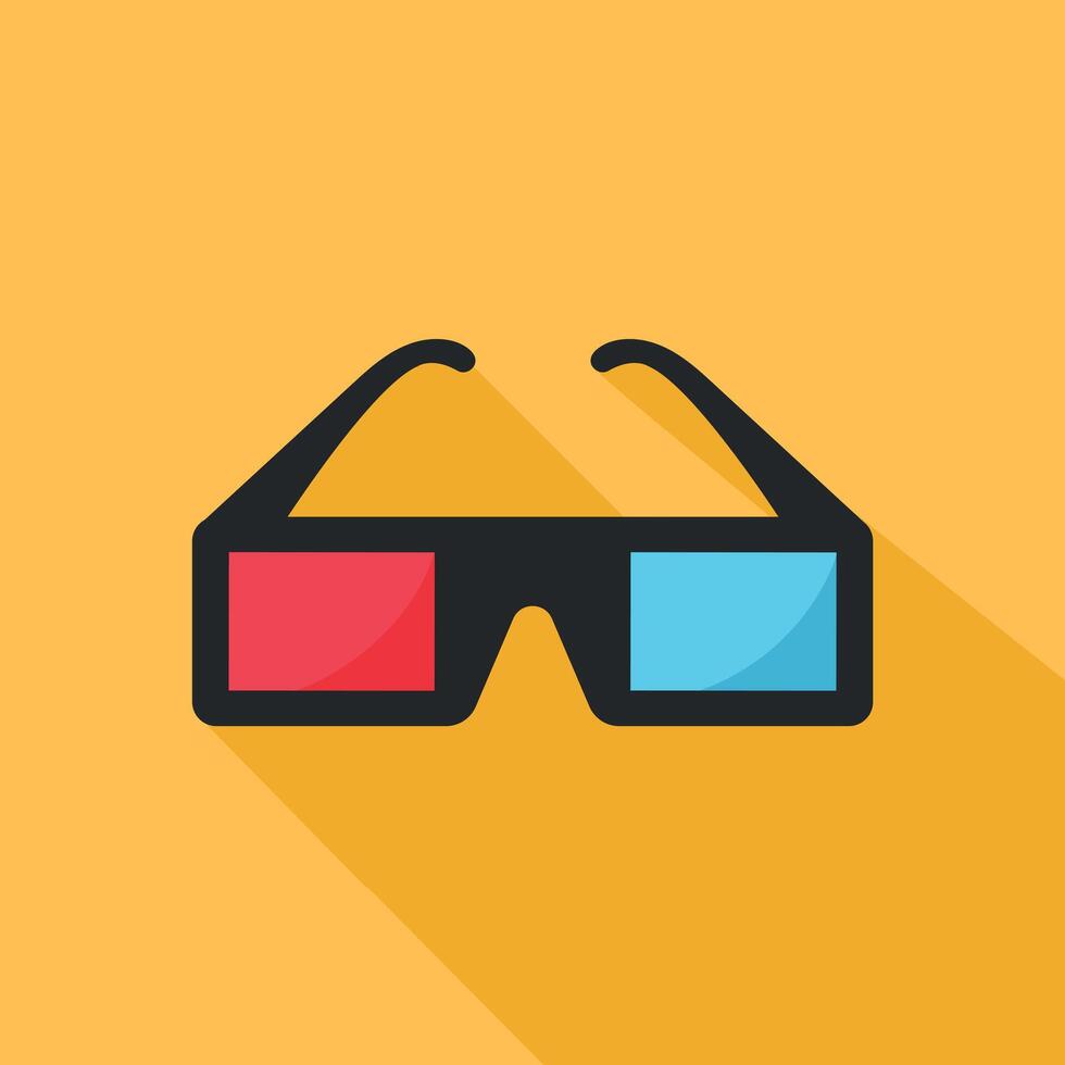 Flat 3d movie glasses icon on yellow background vector