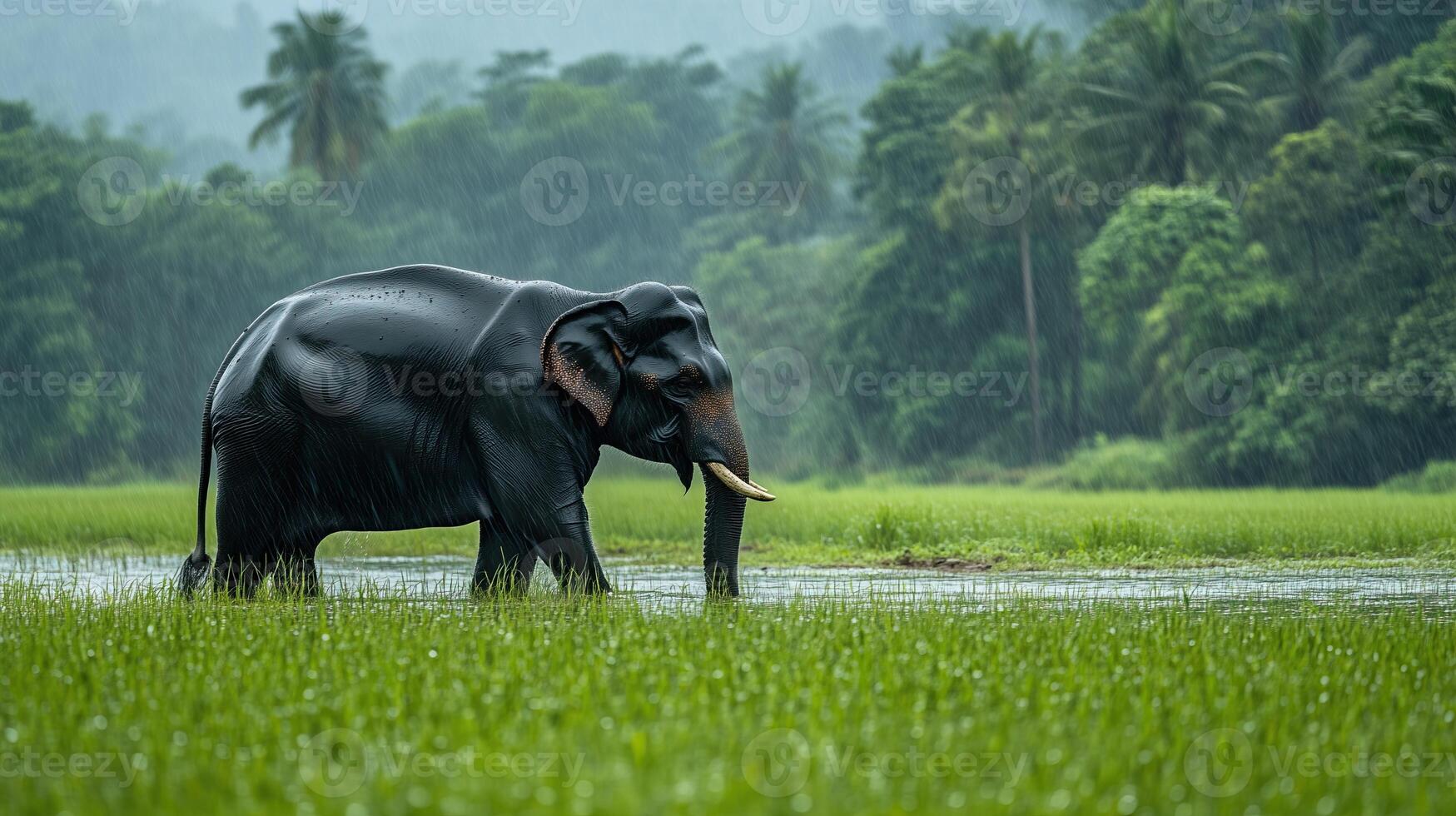 Wildlife photography of Indian elephant, panoramic view photo