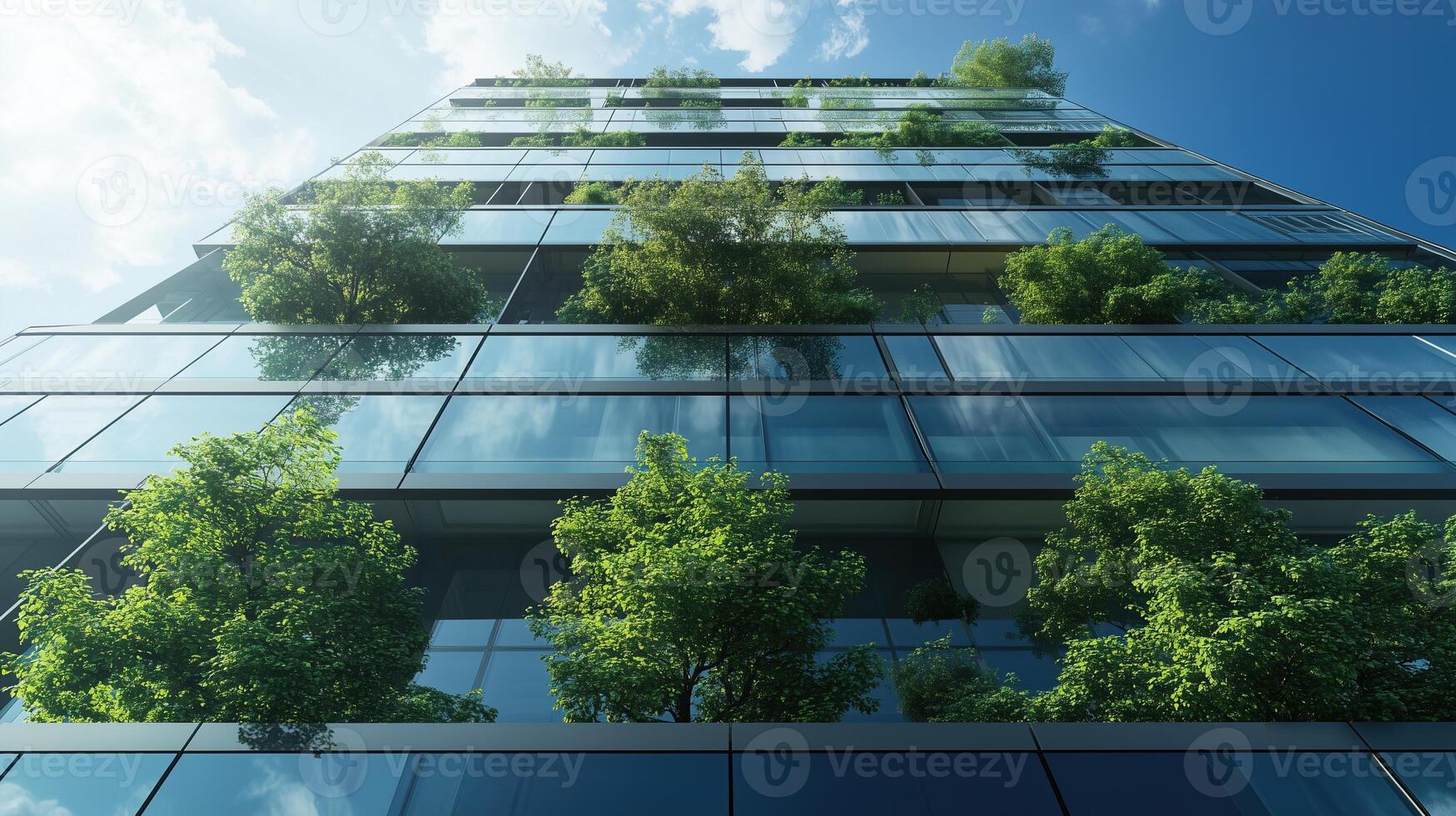 Eco-friendly building in the modern city. Sustainable glass office building photo