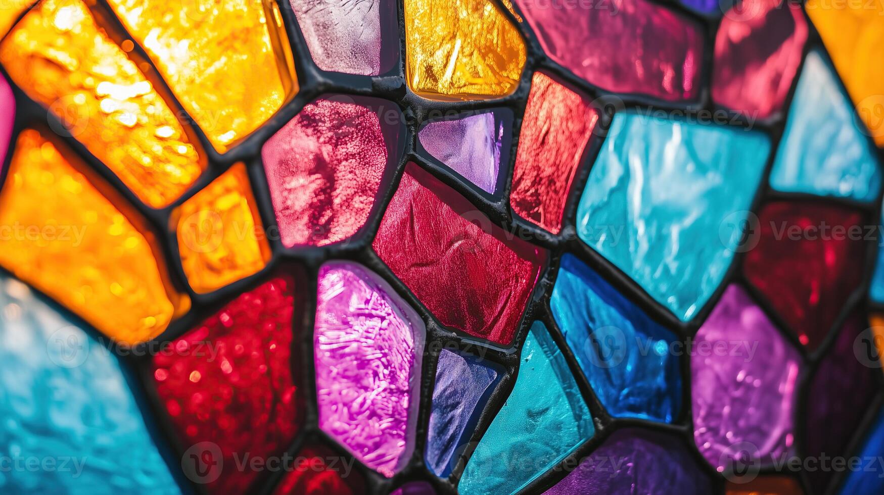 Multicolored stained glass with an irregular pattern photo