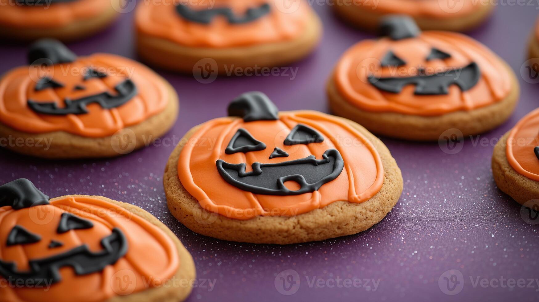 A pattern of pumpkin-shaped gingerbread cookies photo