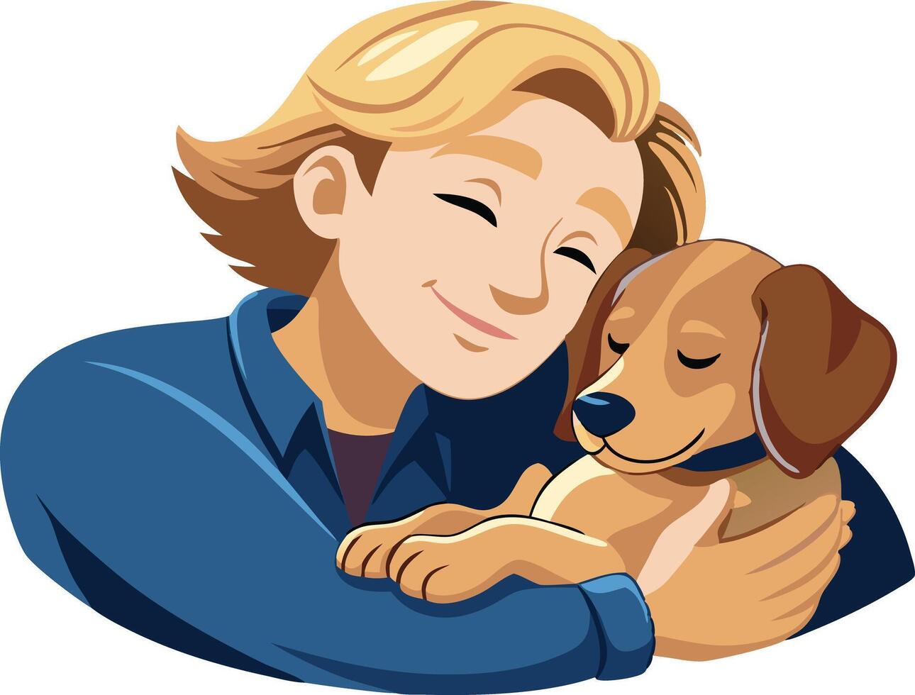 Woman hugging her dog with affection, symbolizing love and companionship in illustration vector
