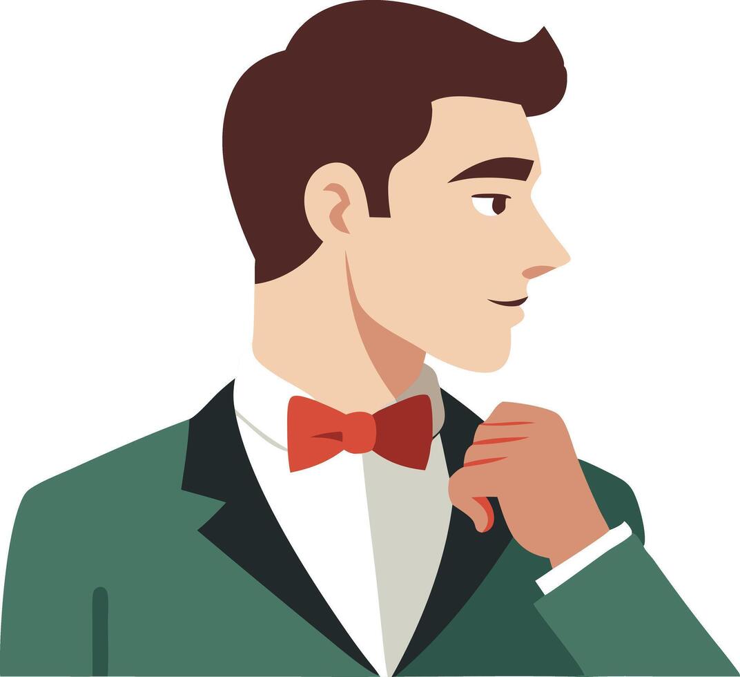 Man adjusting his bow tie, symbolizing style, elegance, and fashion in illustration vector