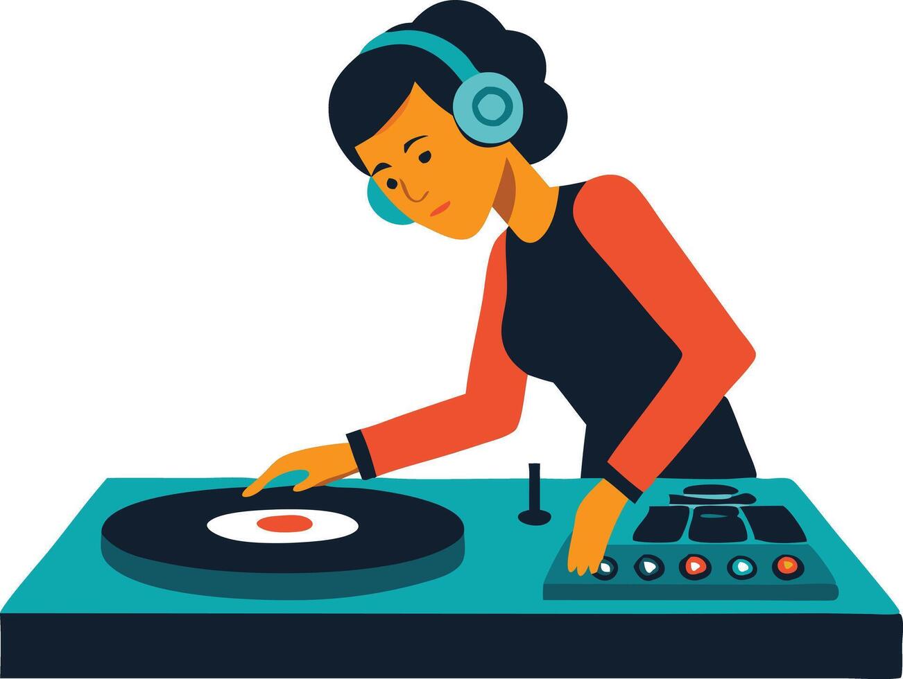 Female DJ mixing music, symbolizing entertainment, creativity, and music performance vector