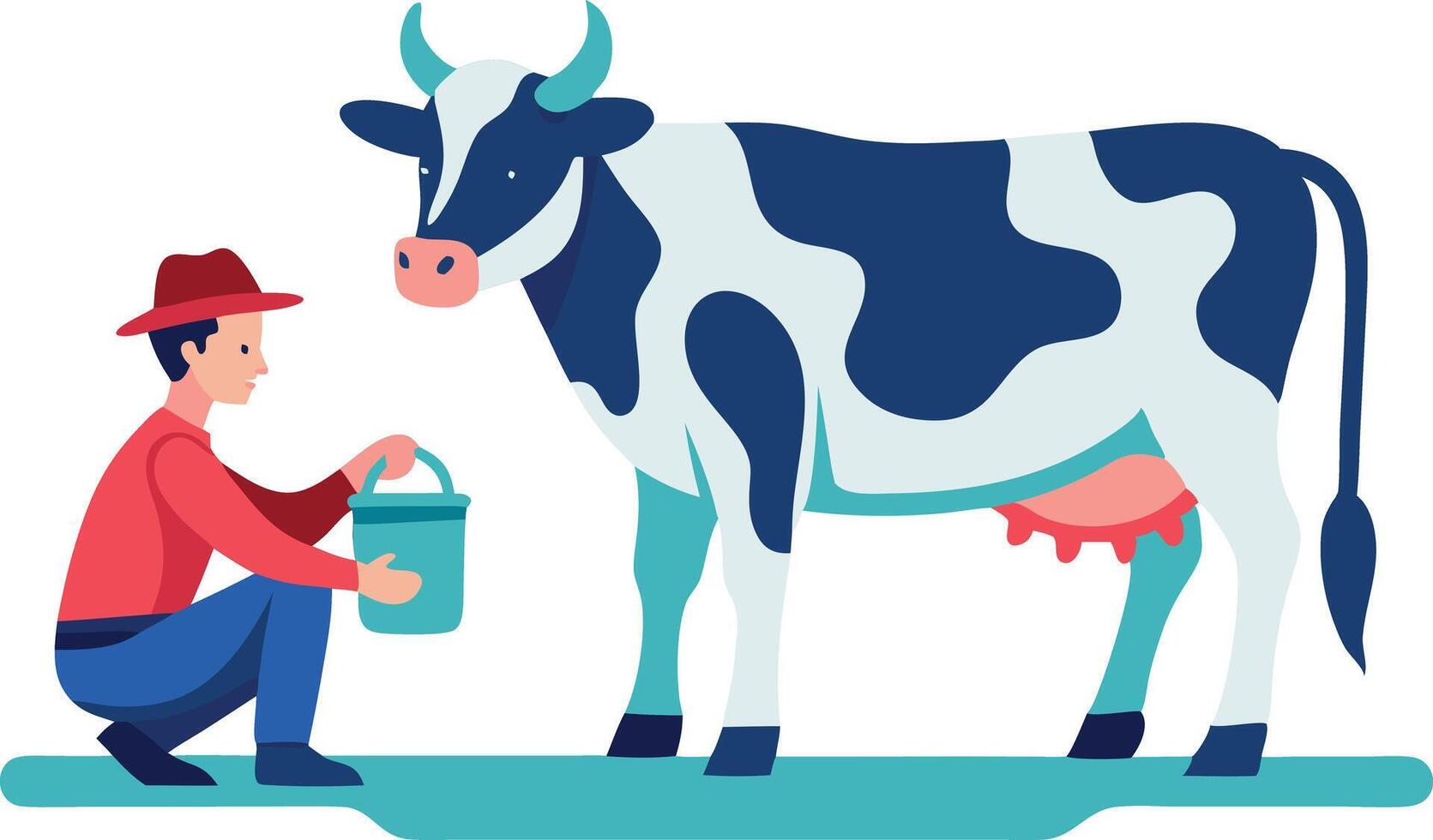 Farmer milking a cow, symbolizing farming, agriculture, and traditional work in illustration vector