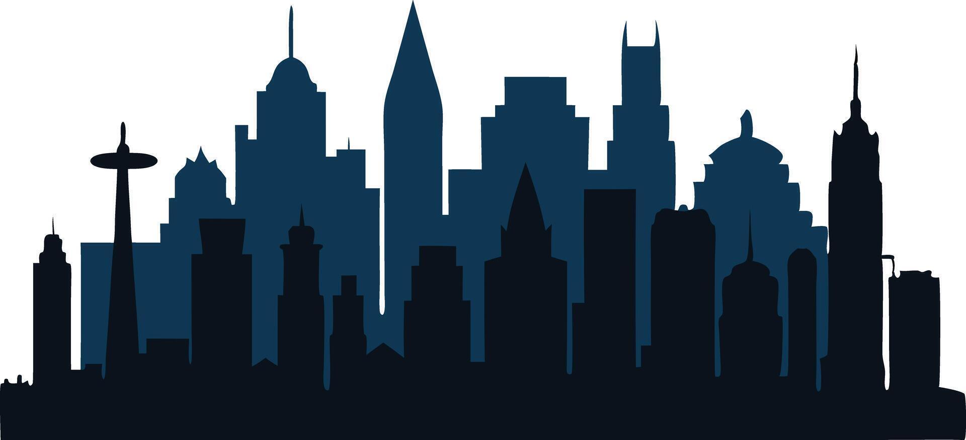 Blue city skyline silhouette representing modern architecture and urban life vector
