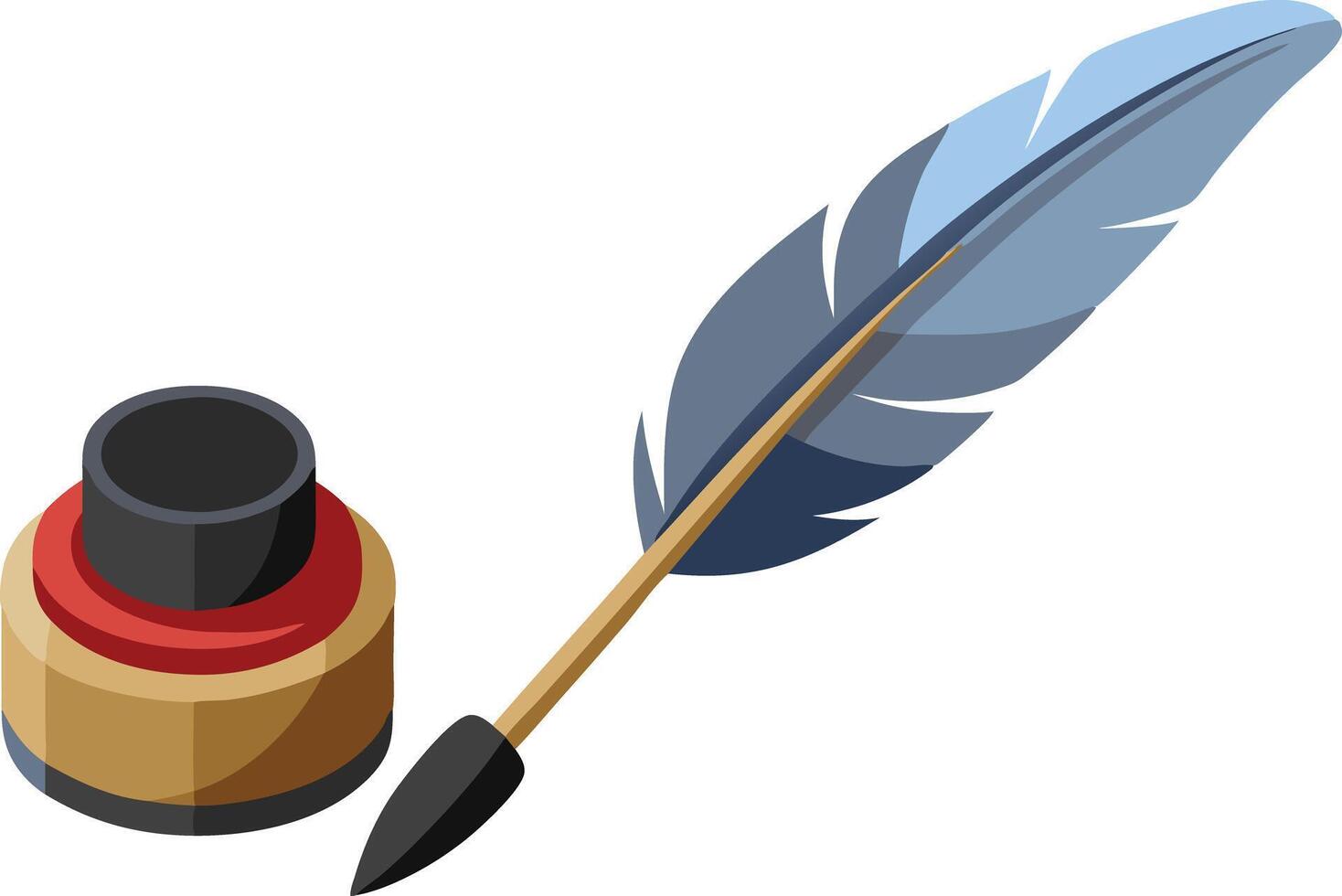 A feather quill and ink bottle symbolizing writing, creativity, and classic literature vector