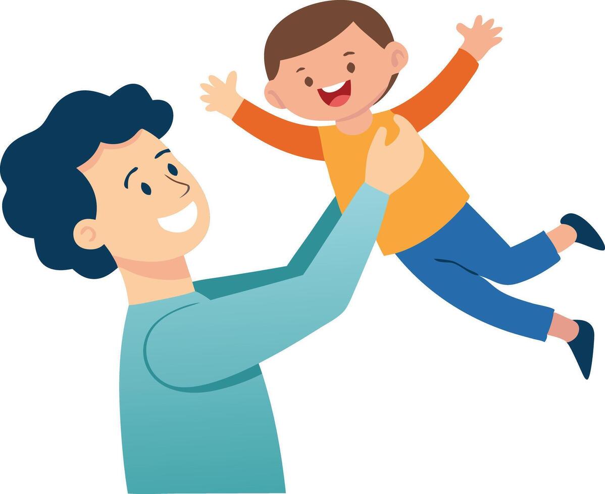 Father lifting his son in the air, symbolizing love, joy, and family bonding in illustration vector
