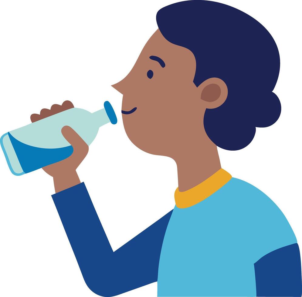 Boy drinking from a water bottle, symbolizing hydration, health, and refreshment vector