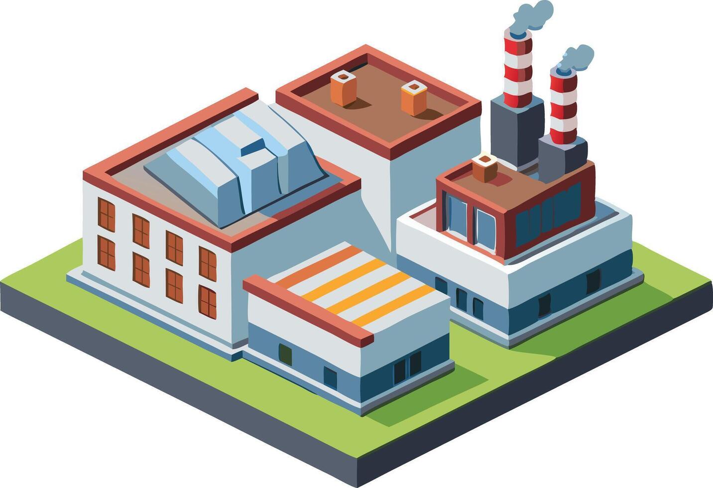 An isometric factory building representing industry, manufacturing, and production vector