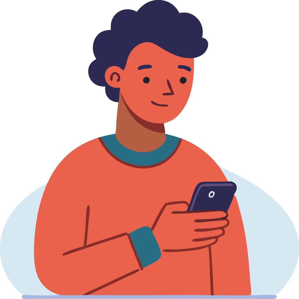 Boy using a smartphone, engaged in texting and communication in a digital world vector