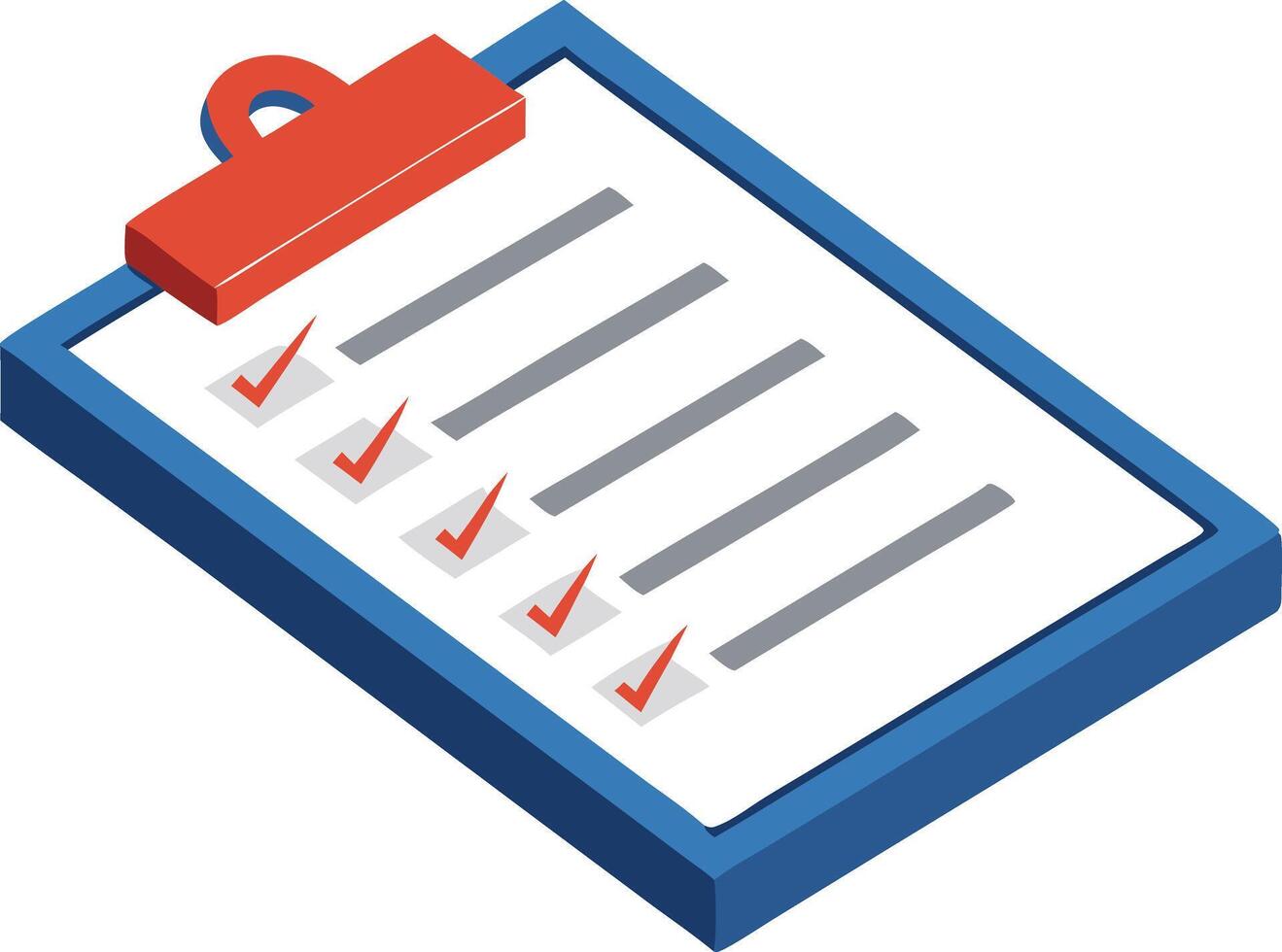 Checklist on a clipboard with red checkmarks, isometric business task management icon vector