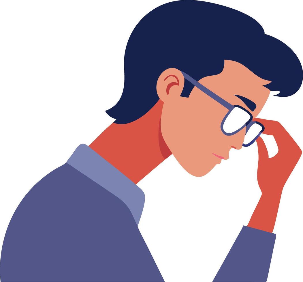 Man adjusting glasses with a serious expression, symbolizing focus and determination vector