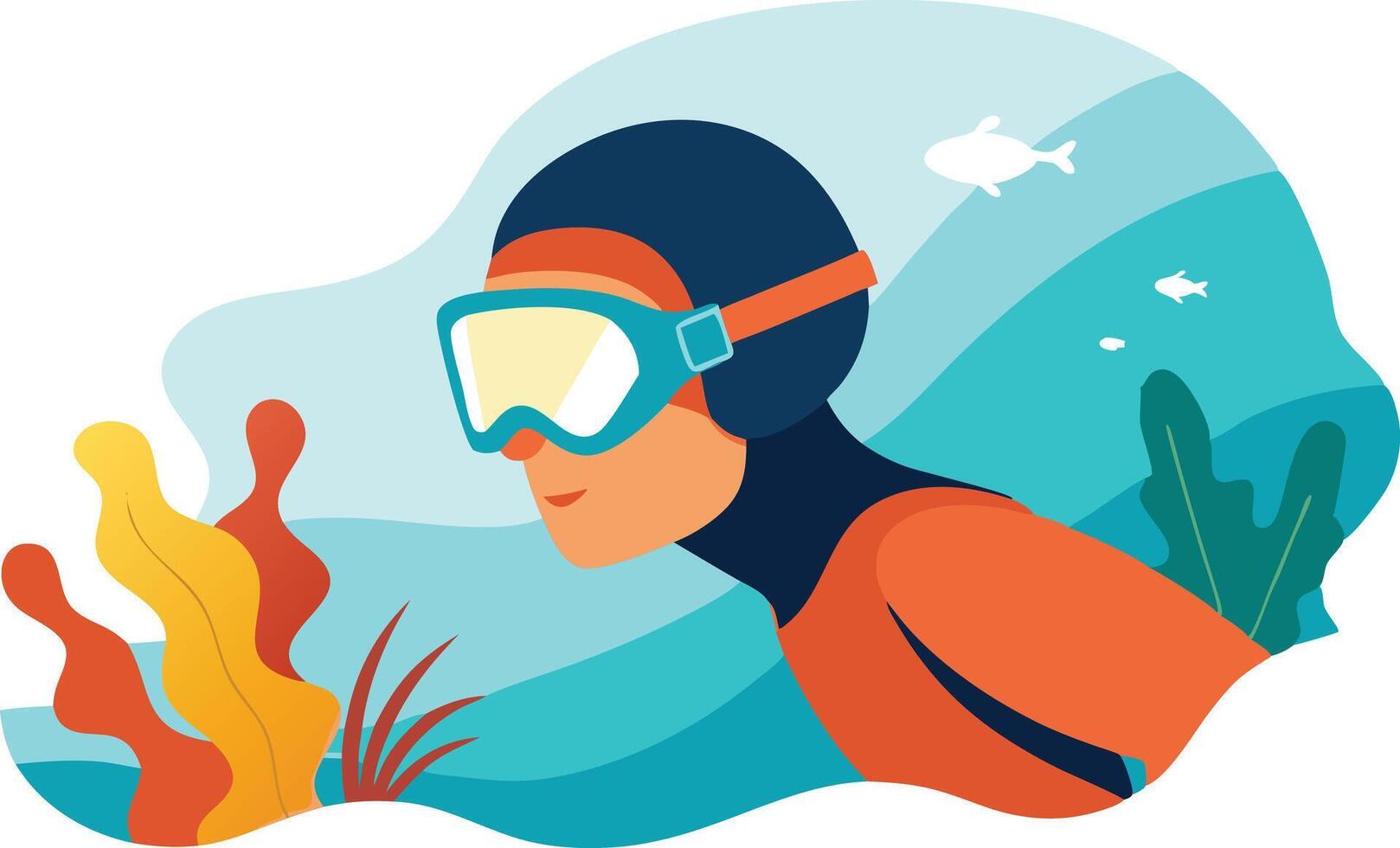 Scuba diver exploring underwater coral reefs, symbolizing adventure, marine life, and nature vector