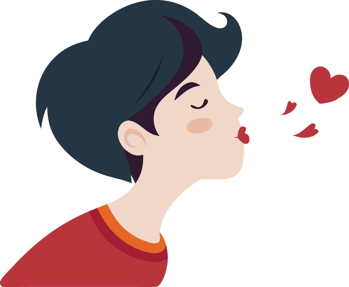 Girl blowing a kiss, symbolizing love, affection, and care in illustration vector