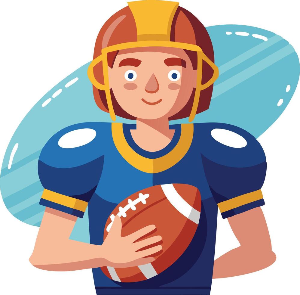 Football player wearing helmet holding a ball, symbolizing sports, teamwork, and competition vector