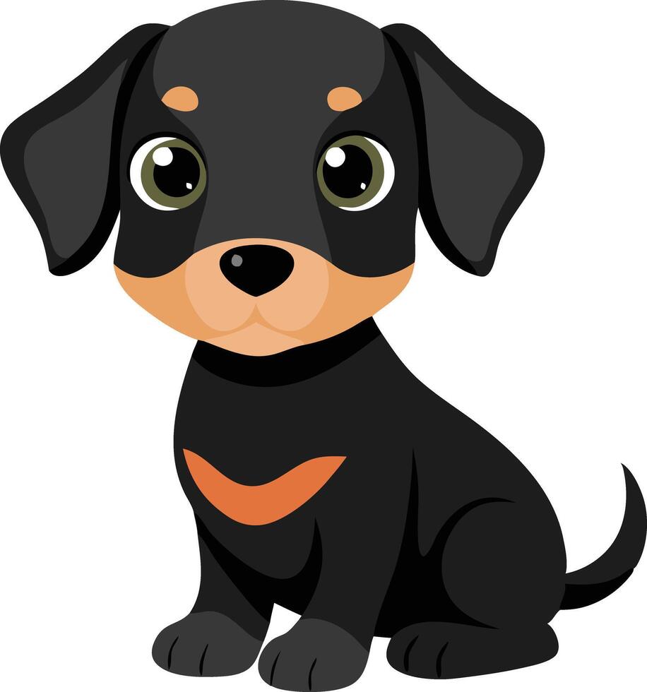 Cute black puppy with big eyes and a sitting posture in cartoon style vector
