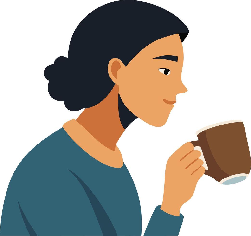 Woman drinking coffee, symbolizing relaxation, comfort, and morning routine vector