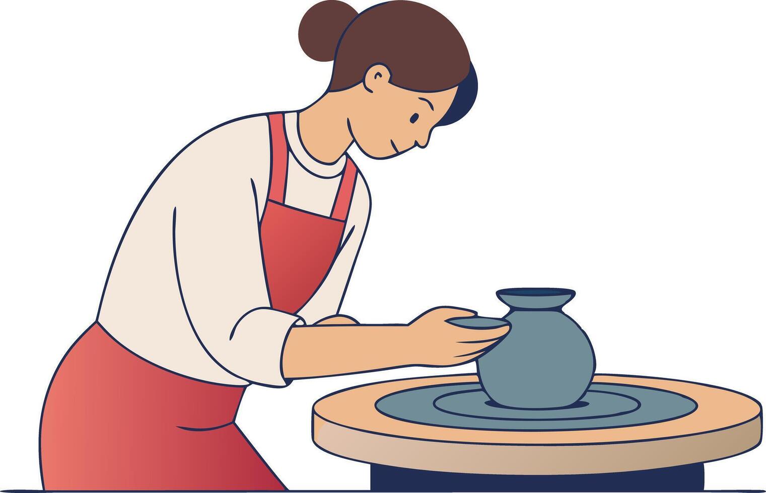 Woman sculpting pottery on a wheel, symbolizing art, creativity, and craftsmanship vector