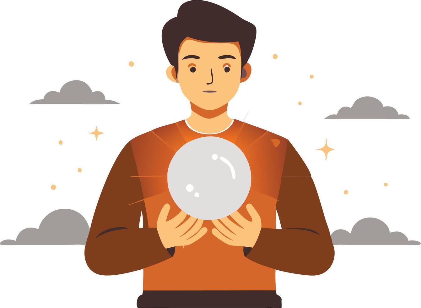 Man holding a crystal ball, symbolizing fortunetelling, mystery, and future predictions vector