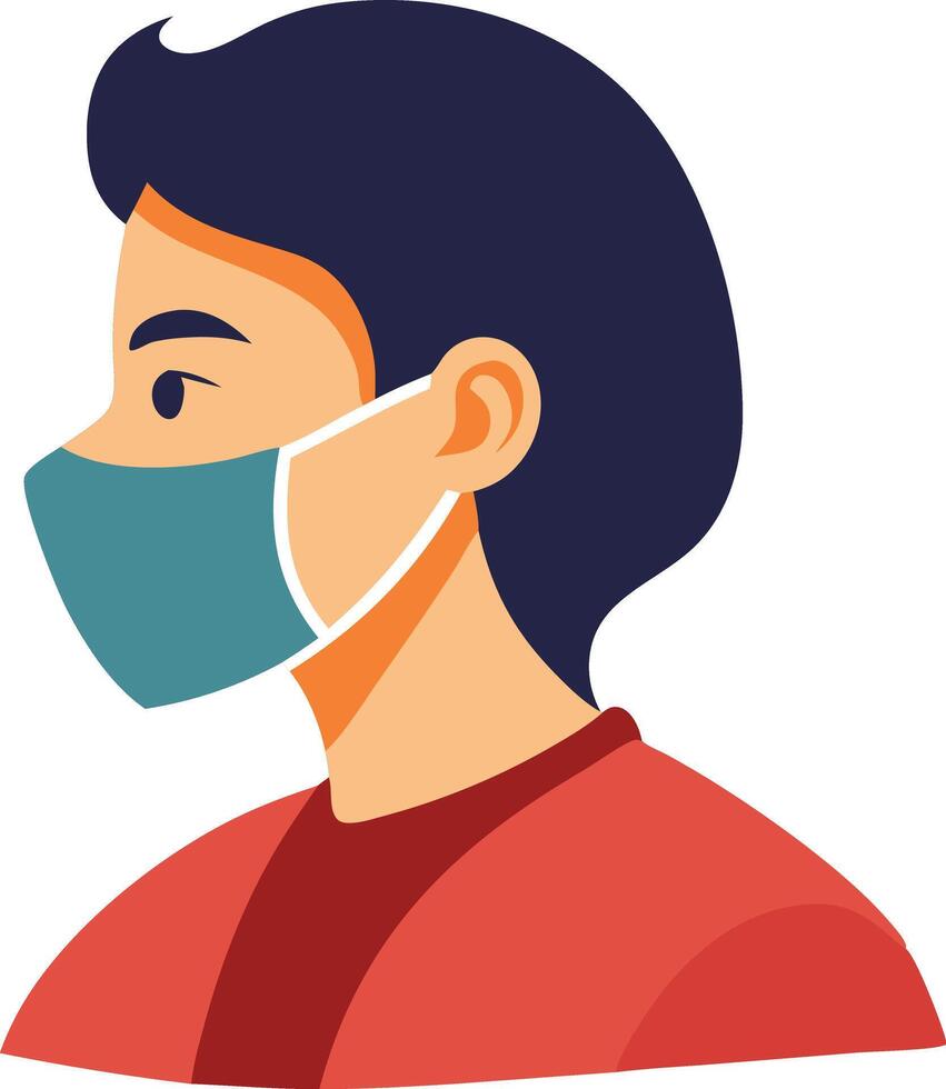 Man wearing a protective face mask, symbolizing health, safety, and pandemic precautions vector