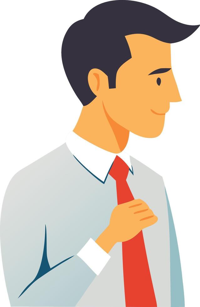 Man adjusting his necktie, symbolizing formal wear, professionalism, and style vector