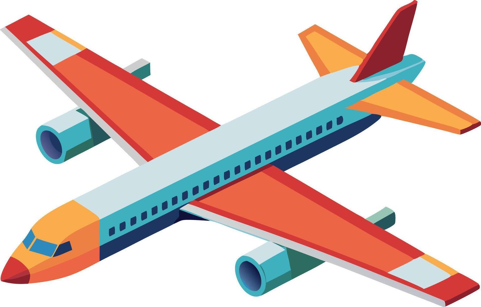 Isometric airplane in orange and teal, aviation illustration with modern design vector