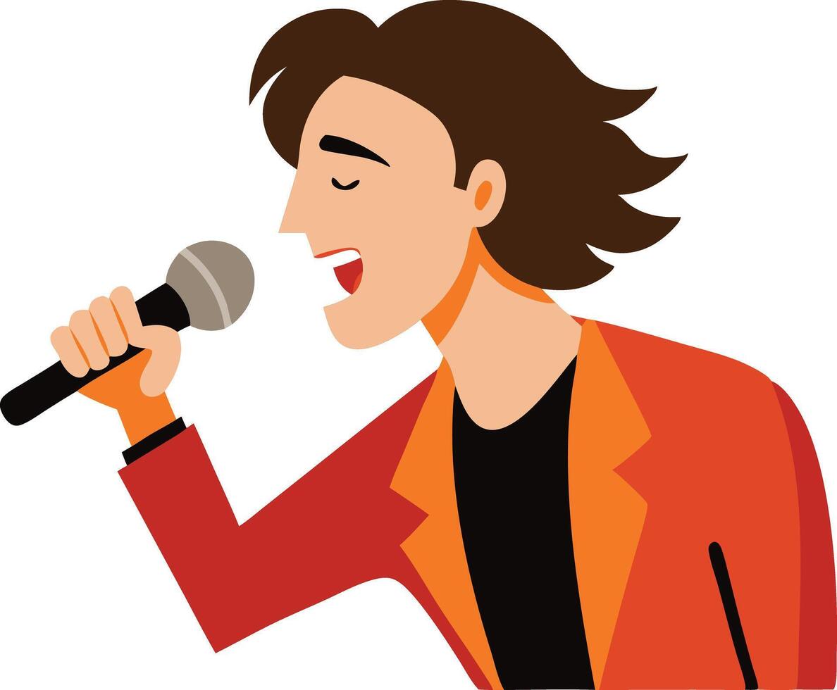 Woman singing passionately into a microphone, symbolizing music, performance, and entertainment vector