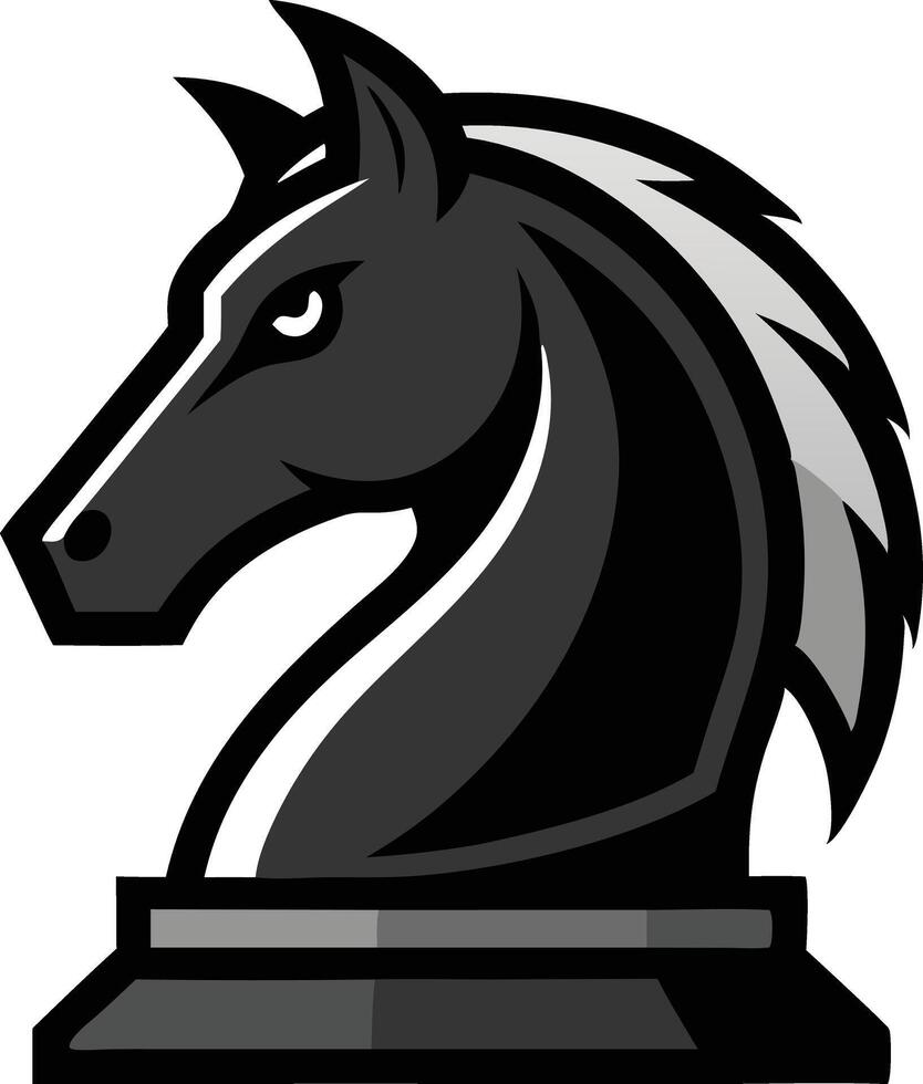 Black knight chess piece illustration with detailed shadows and strong contrast vector
