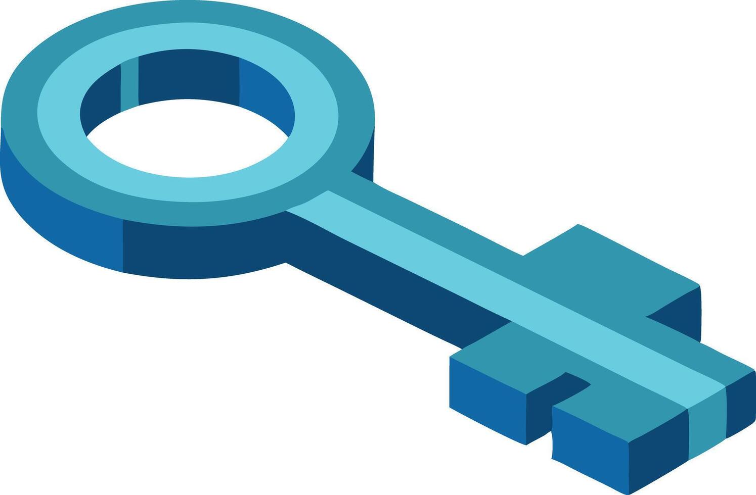 Isometric key in blue, symbolizing security and access in technology illustration vector