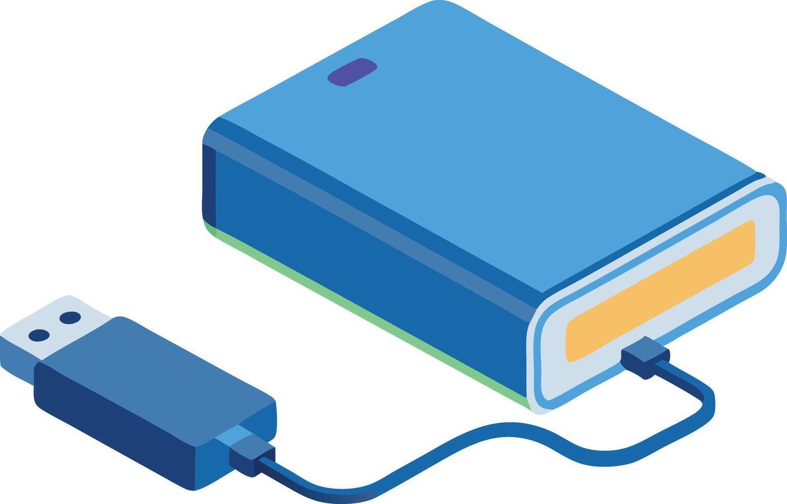 External hard drive with USB cable, isometric data storage and backup device vector