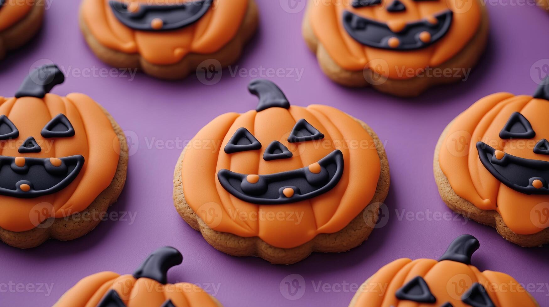 A pattern of pumpkin-shaped gingerbread cookies photo