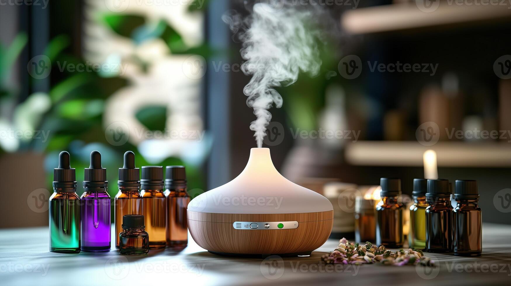 A set of essential oils for a diffuser to promote relaxation. photo
