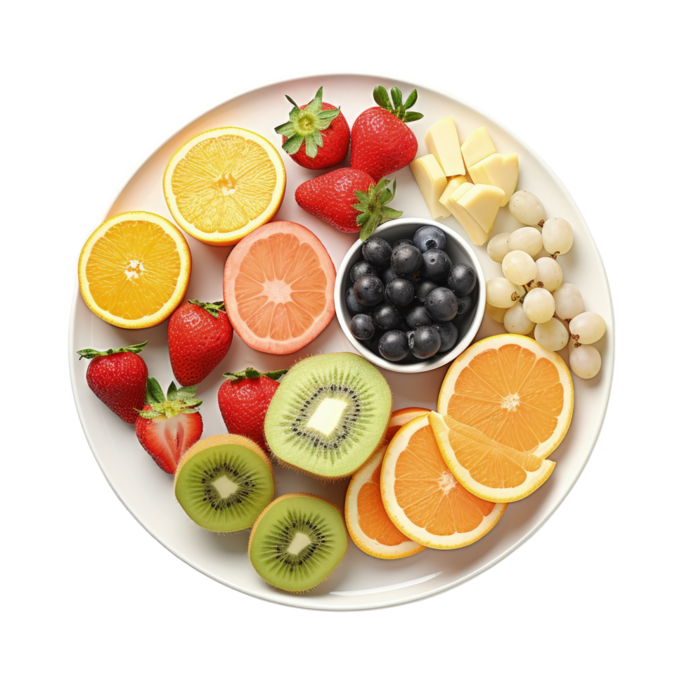 A plate of fruit with a bowl of fruit on it png