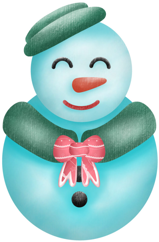 A cute snowman dressed in a green outfit with a red bow tie png