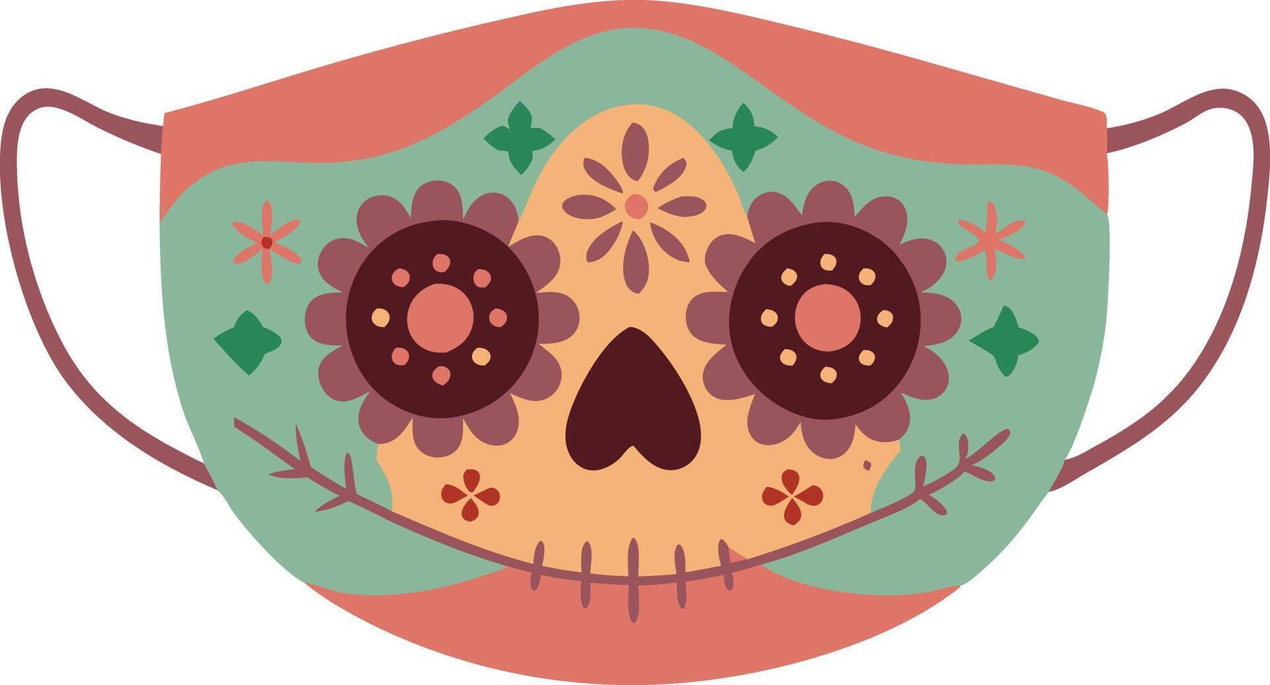 Day of the Dead face mask decorated with flowers and skulls in style vector