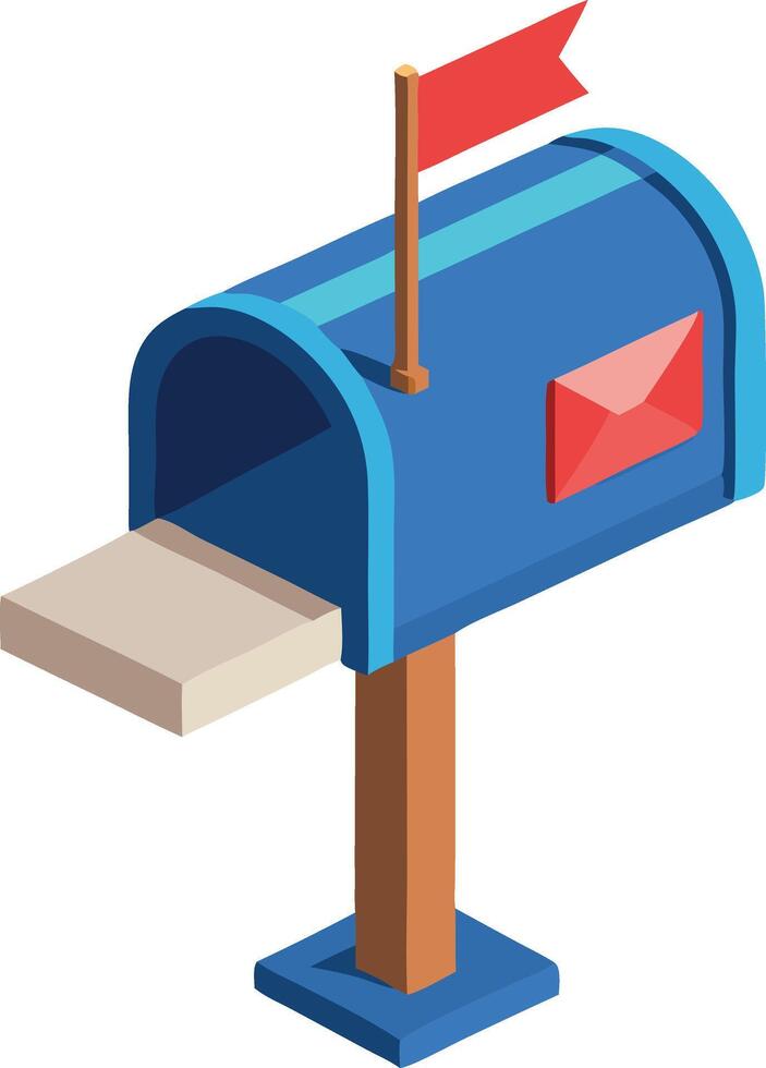 Isometric mailbox with a red flag raised, mail delivery and communication concept vector