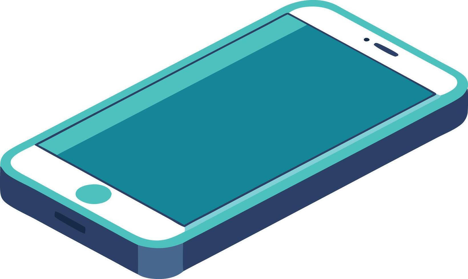 Isometric smartphone in blue with a blank screen, technology and mobile device illustration vector