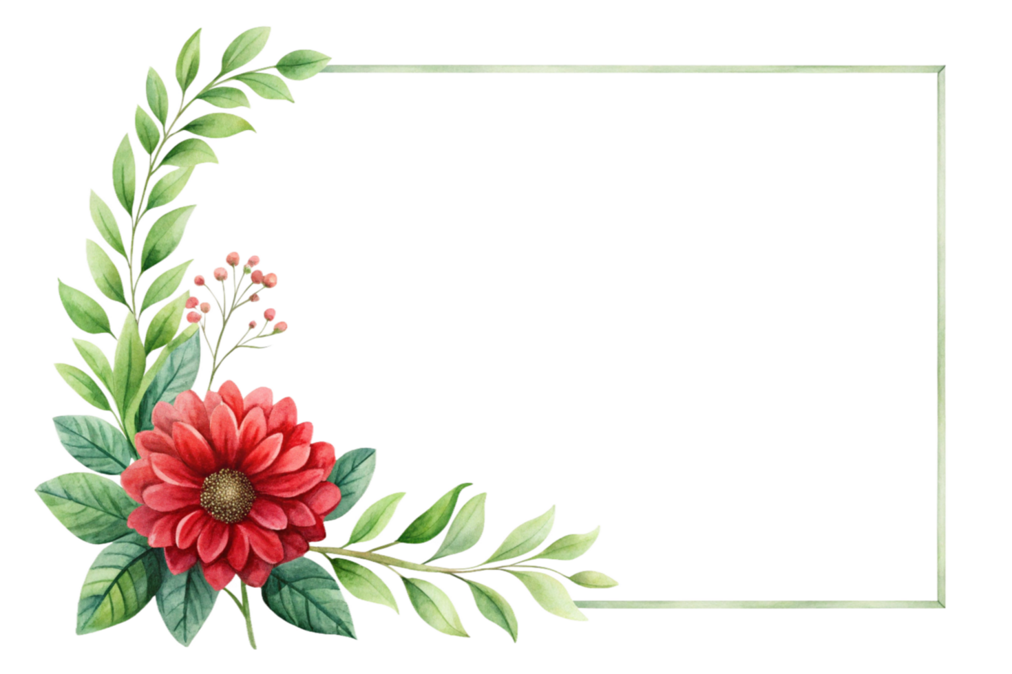 A flower and leaves in a square frame png
