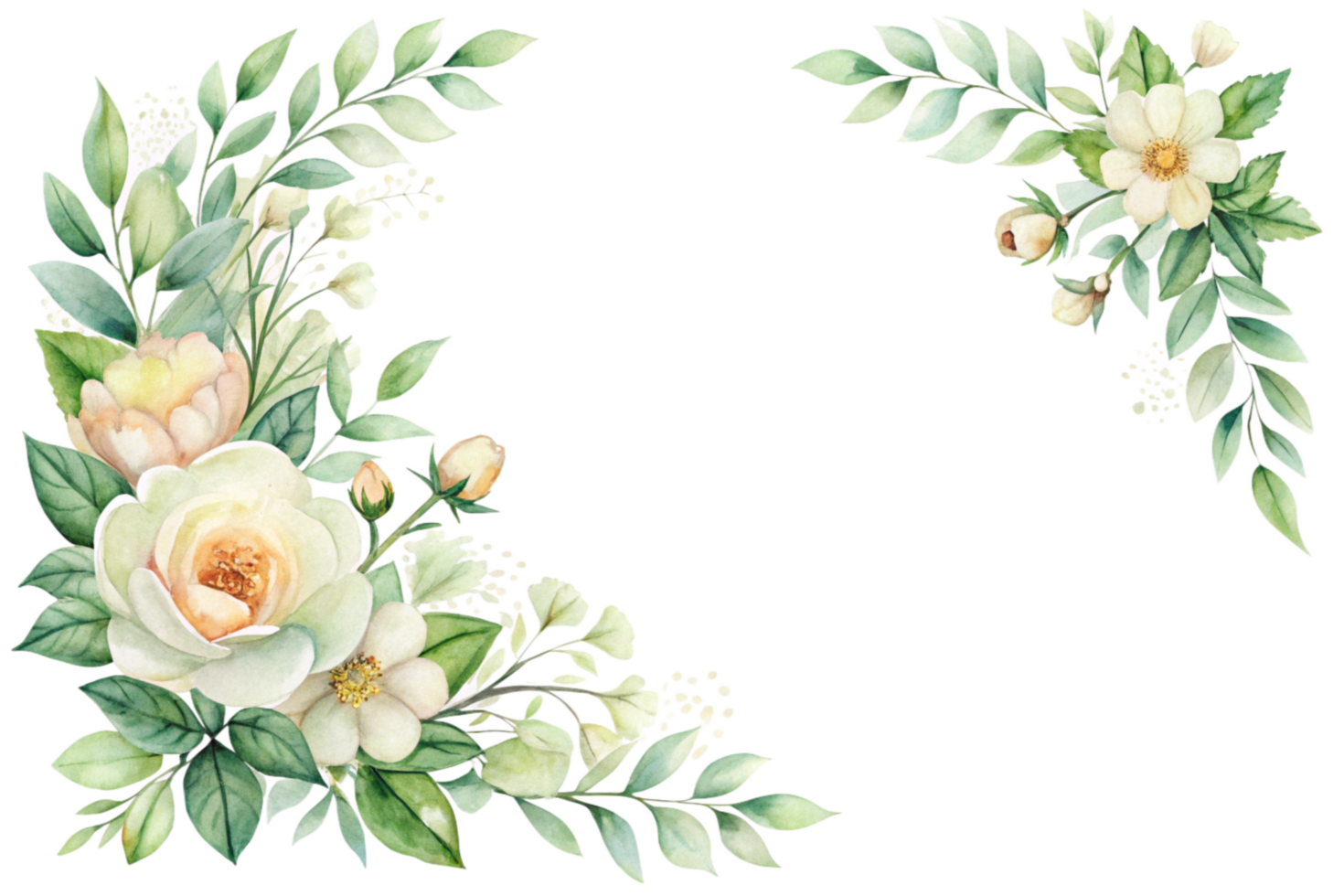 A flower border with green leaves and white flowers png