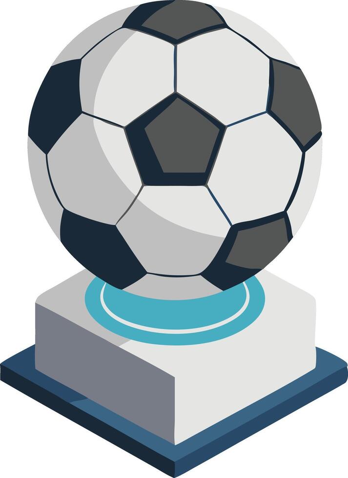 Soccer ball trophy on pedestal in isometric style, sports and achievement concept illustration vector