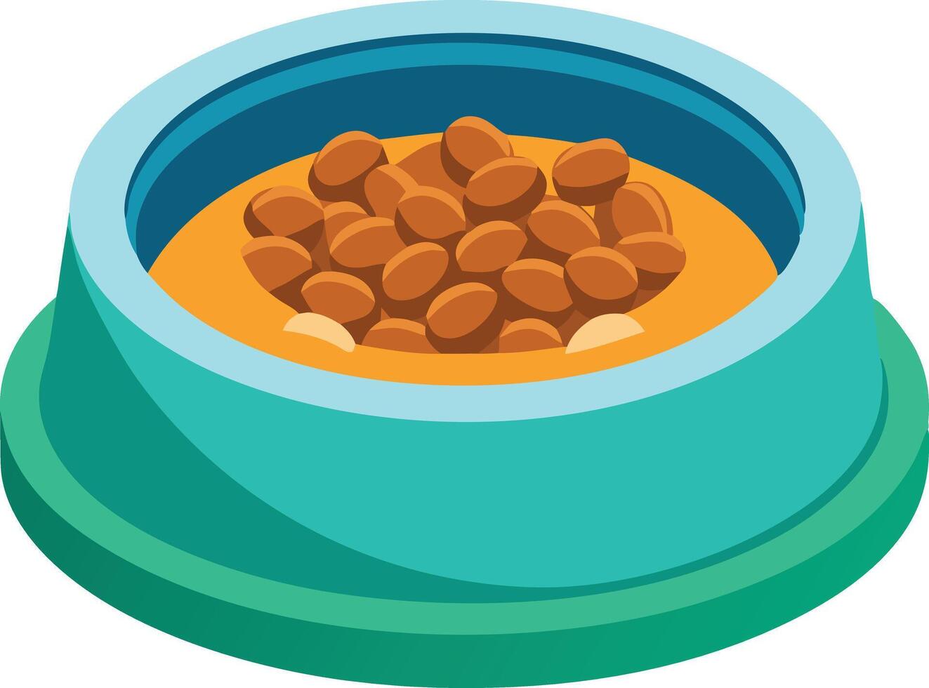 Dog food bowl filled with kibble in isometric illustration style vector