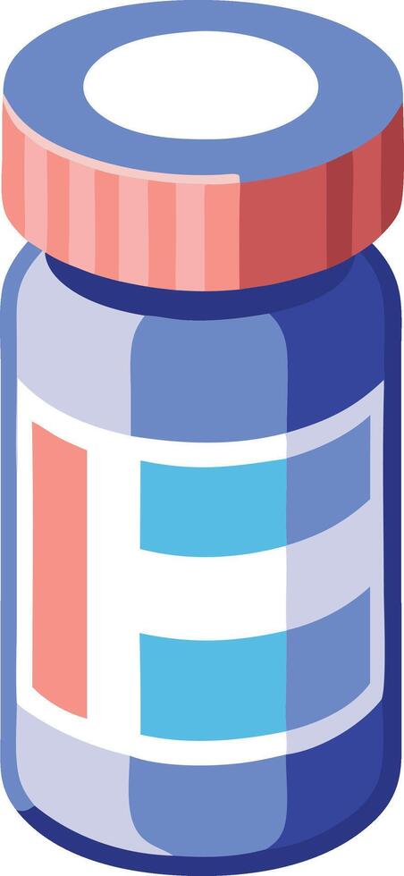 Isometric pill bottle in blue, pharmaceutical and healthcare concept illustration vector